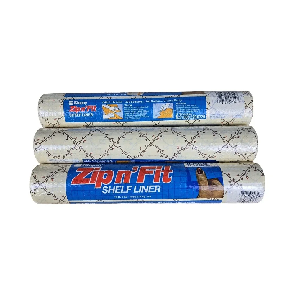 VTG 80s Zip n Fit Shelf Liner Floral Vine Adhesive 10ft x 12in 3 Rolls Cottage